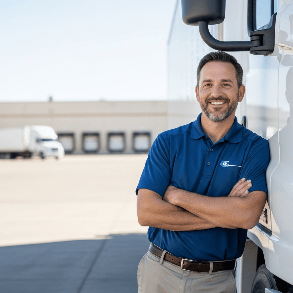 Confident driver at his truck