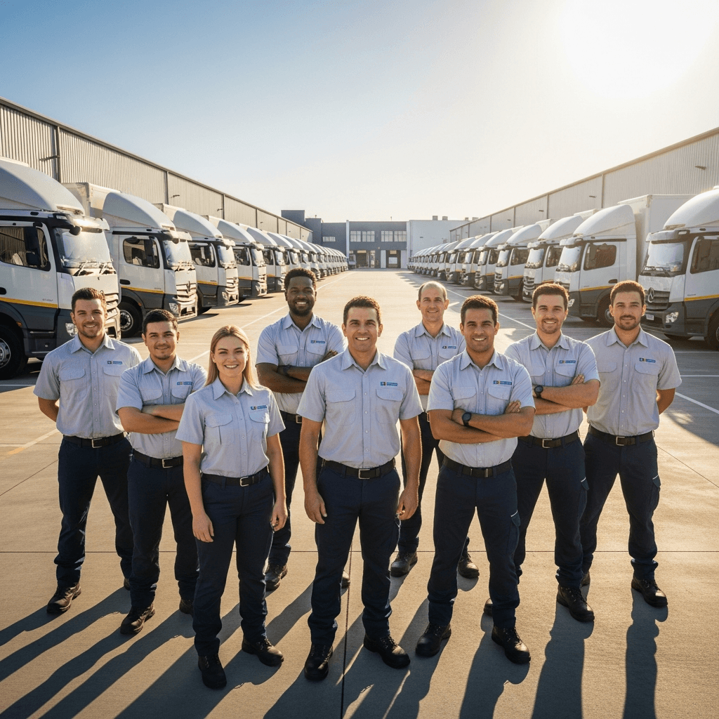 Diverse group of McLane drivers at distribution center
