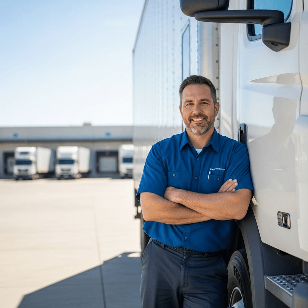 Confident driver at his truck