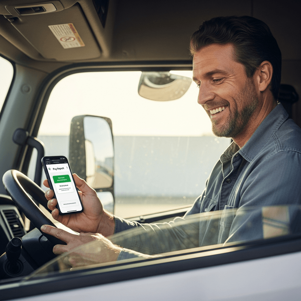 Driver checking weekly pay deposit