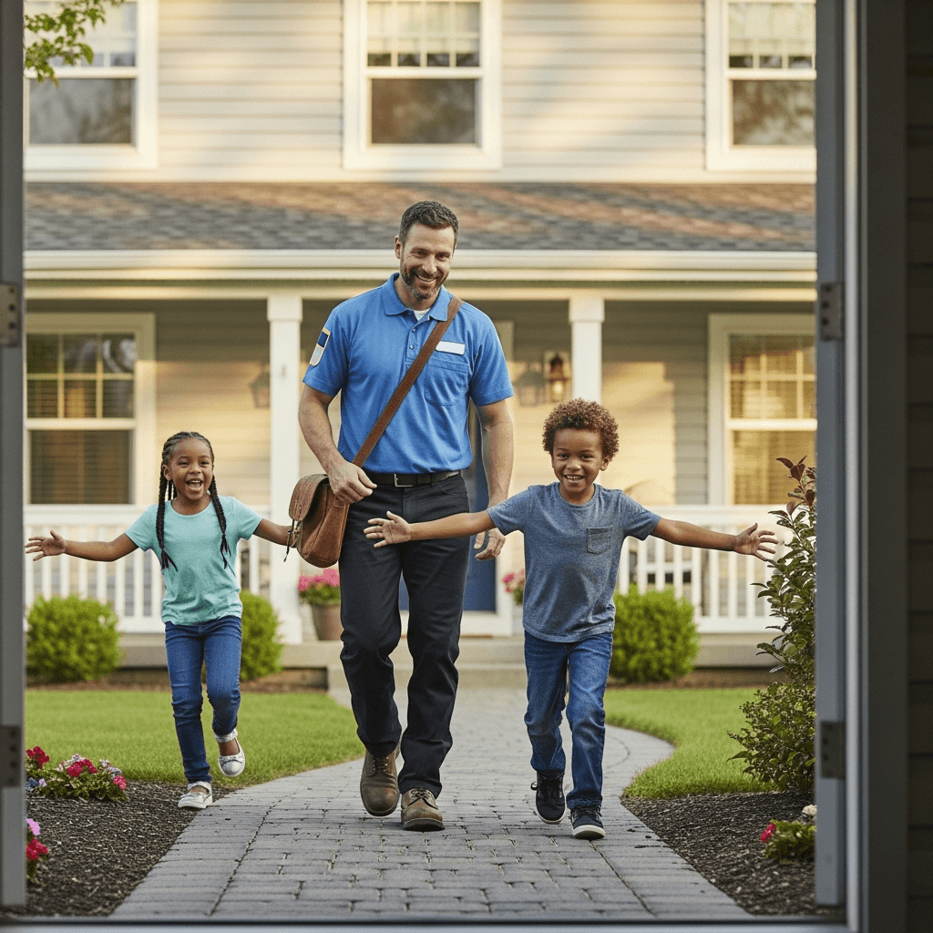 Driver arriving home in daylight